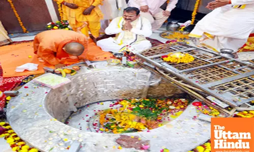 CM Yogi Adityanath performs rituals at the Gola Gokarnanath Shiv Temple