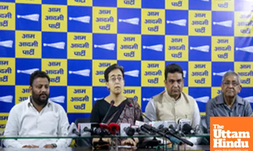 Title: New Delhi: AAP leader addresses a press conference at the party office