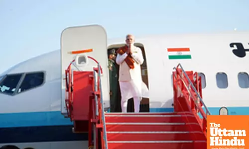 PM Modi arrives at Bhopal Government Airport to attend the Global Investment Summit