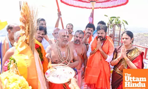 Telangana Chief Minister A. Revanth Reddy participates in the Maha Kumbhabhishek Samprokshan Mahotsav