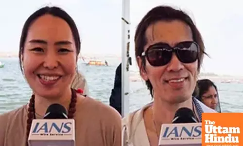 Japanese nationals take holy dip at Maha Kumbh
