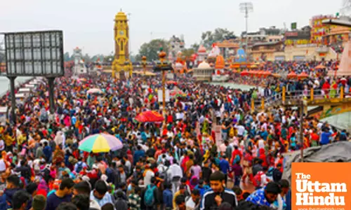Devotees gather in large numbers at Har Ki Pauri to take a holy dip