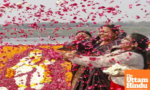 People celebrate Flower Holi on the occasion of Mahashivratri