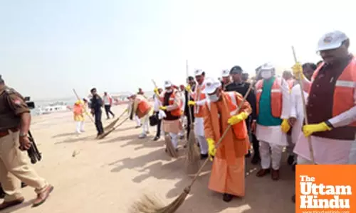 CM Yogi launches cleanliness drive at Sangam after Maha Kumbh culmination