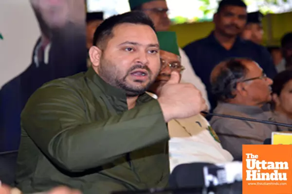 RJD MP Tejaswi Yadav addresses a press conference