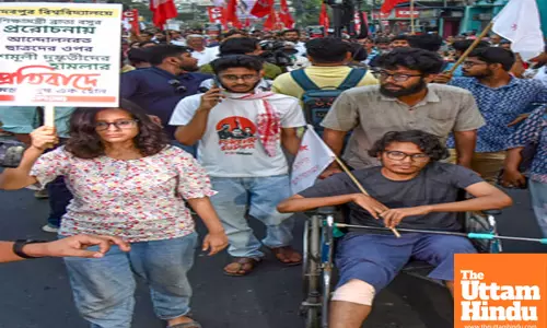 Left Front leaders and activists stage a protest rally