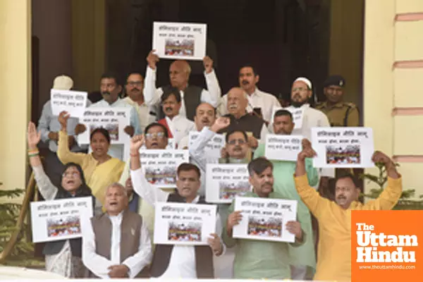 Rashtriya Janata Dal (RJD) MLAs protest during the Bihar Assembly’s budget session Rashtriya Janata Dal (RJD) MLAs protest during the Bihar Assembly’s budget session