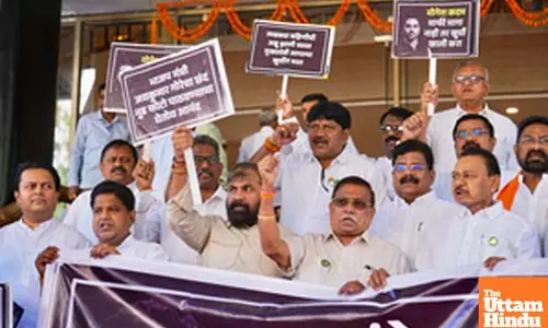 Oppn stages protest in Assembly premises, seeks resignation of two ministers