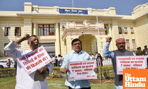 CPI(M) MLAs stage a protest outside the Bihar Assembly