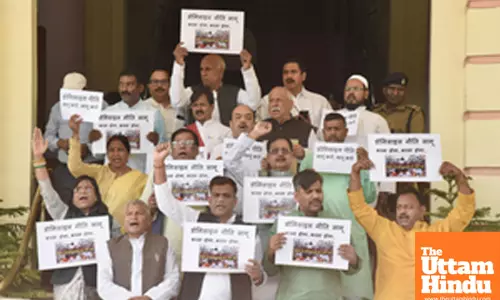Rashtriya Janata Dal (RJD) MLAs protest during the Bihar Assembly’s budget session