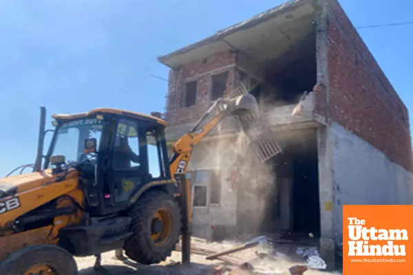 Punjab Police bulldozer action in anti-drug drive Punjab Police bulldozer action in anti-drug drive