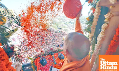 CM Yogi Adityanath Showers Flower Petals at Shri Radha Rani Temple
