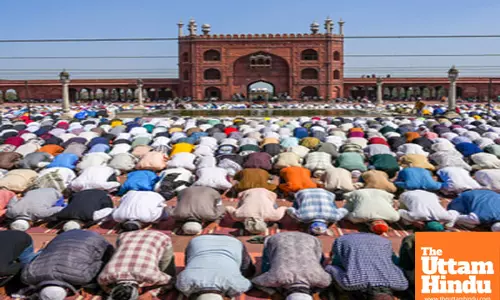 Muslim devotees offer the first Friday namaz during the holy month of Ramadan at Jama Masjid