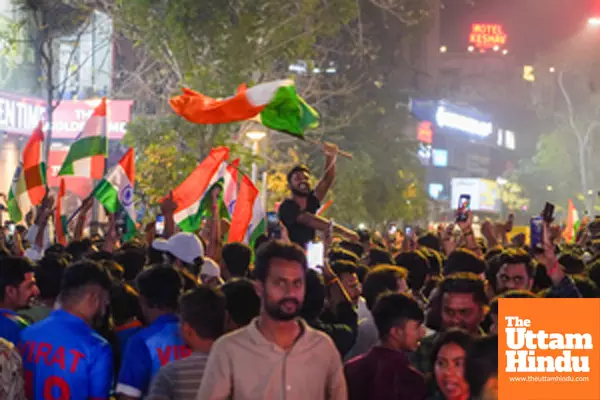 Cricket fans celebrate after India won the ICC Champions Trophy final against New Zealand played at Dubai Cricket fans celebrate after India won the ICC Champions Trophy final against New Zealand played at Dubai