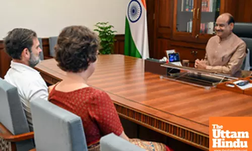 LoP Rahul Gandhi and Congress MP Priyanka Gandhi Vadra meets Lok Sabha Speaker Om Birla in New Delhi