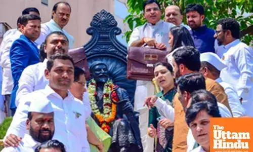 Ajit Pawar offers a wreath to the statue of Chhatrapati Shivaji Maharaj