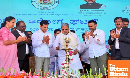 Karnataka CM Siddaramaiah at the inauguration of Mobile Health Unit ambulance vehicles