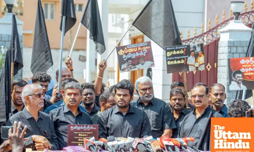 Tamil Nadu BJP president K. Annamalai stages a protest