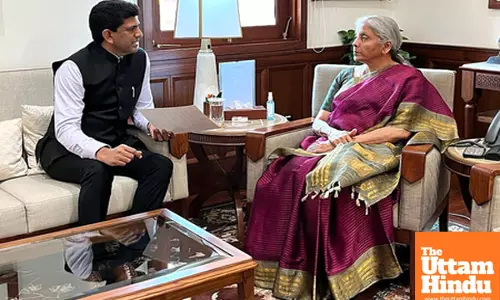 Minister of State for Rural Development and Communications Chandra Sekhar Pemmasani meets Union Finance Minister Nirmala Sitharaman