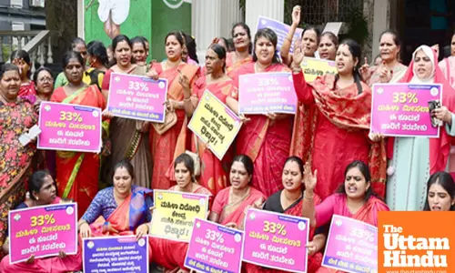 Karnataka Pradesh Mahila Congress members protest demanding 33% womens reservation