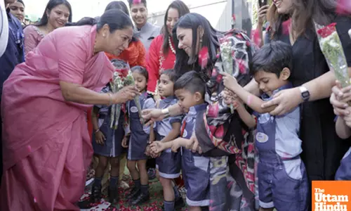 Delhi CM Rekha Gupta attends a programme at Phoolwari Pre-School