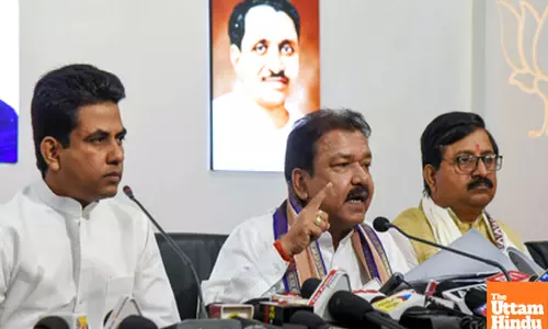 Bihar BJP President Dilip Jaiswal addresses a press conference