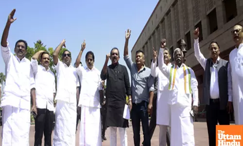 Congress MPs from Kerala protest at the Parliament House