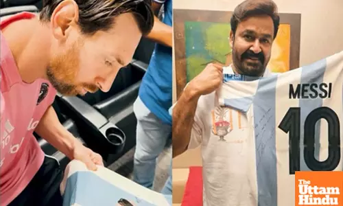 Mohanlals heart skips a beat as he receives a jersey signed by Lionel Messi