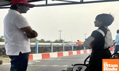 Driving ace Narain Karthikeyan gives tips to Ajiths son Aadvik on car racing