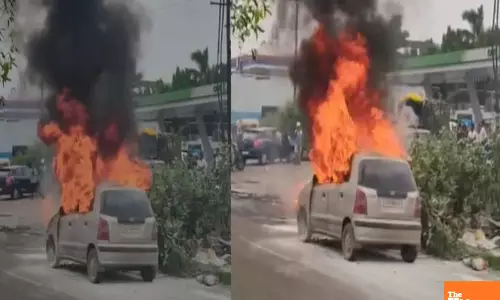 CNG Car Explodes into Flames Near Rajkot Fuel Pump: Viral Video Sparks Safety Fears