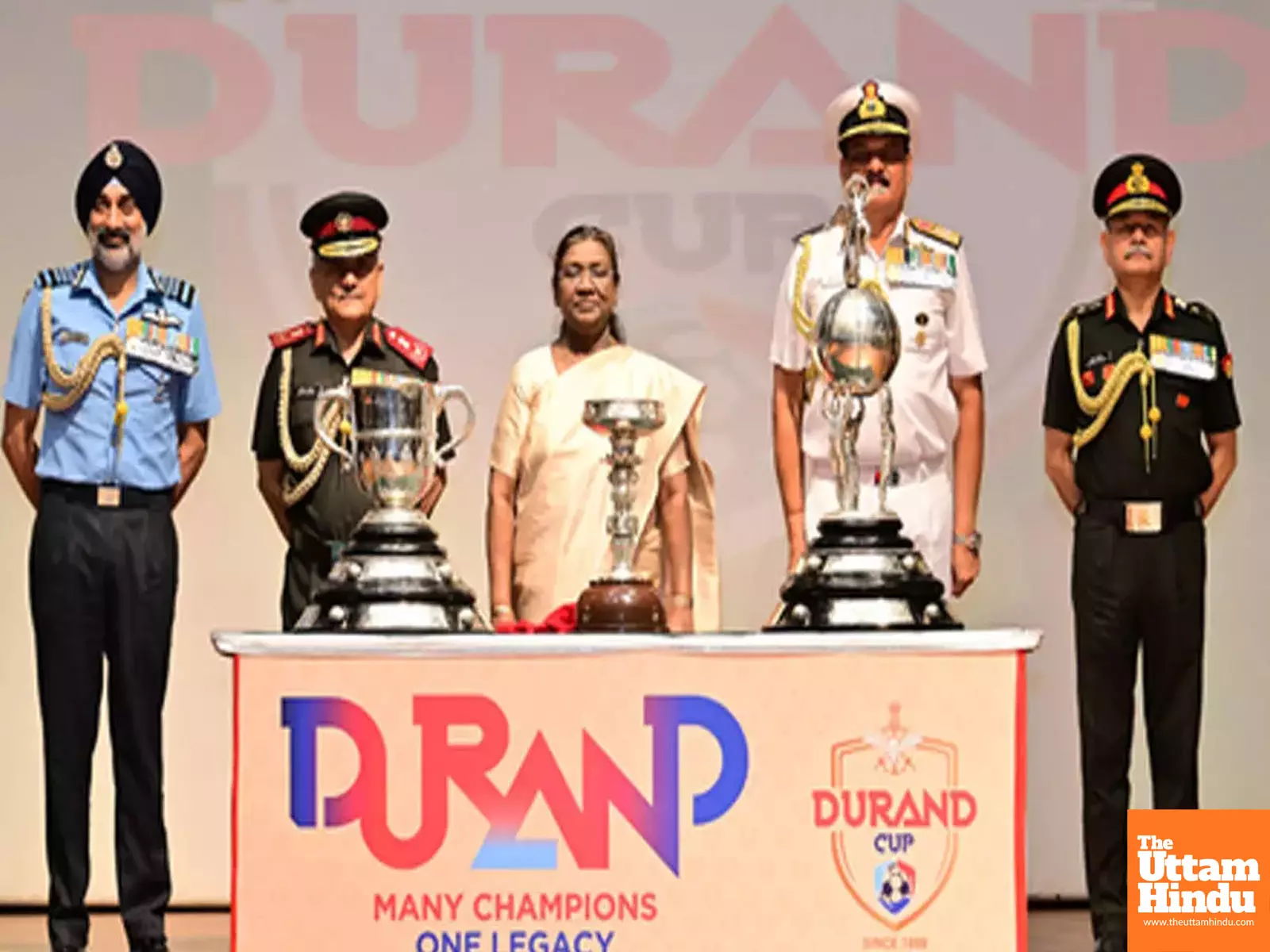 President Droupadi Murmu unveils Durand Cup 2025 trophy President Droupadi Murmu unveils Durand Cup 2025 trophy