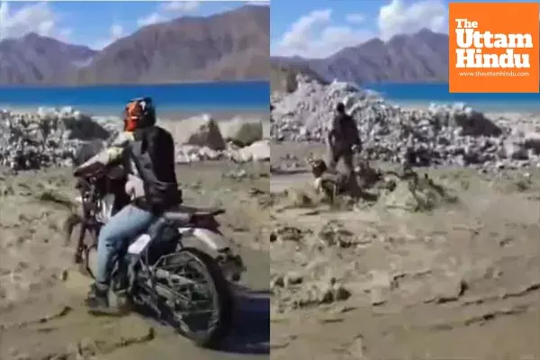 Watch Terrifying Scene at Pangong Lake: Biker Swept Away in Flash Flood, Rescued by Indian Army Watch Terrifying Scene at Pangong Lake: Biker Swept Away in Flash Flood, Rescued by Indian Army