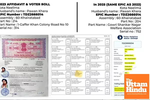 Kota Neelima, wife of Congress leader Pawan Khera, accused of holding two active voter IDs Kota Neelima, wife of Congress leader Pawan Khera, accused of holding two active voter IDs
