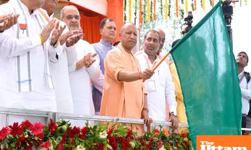 CM Yogi Adityanath flags off 48 trucks carrying relief supplies for flood-hit states