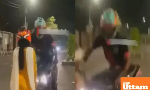 Bike stunt goes wrong: Couples rehearsed reel ends in accident, video goes viral