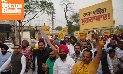 AAP Punjab Protests Against PPCC Chief Raja Warring’s Casteist Remarks; Burns His Effigy in Tarn Taran