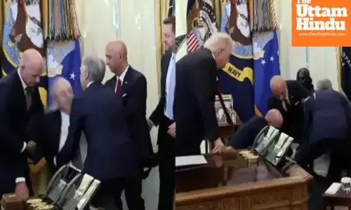 Chaos at Trump’s live event as man standing behind him suddenly faints, forcing interruption