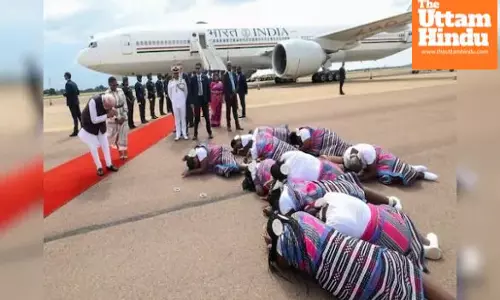 Grand welcome for PM Modi: Women lay down in traditional gesture as he arrives