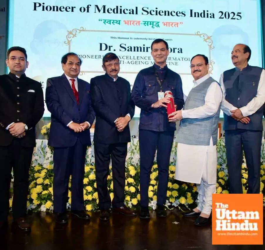 Union health minister JP Nadda presents national award to Dr. Samir Arora for excellence in dermatology Union health minister JP Nadda presents national award to Dr. Samir Arora for excellence in dermatology