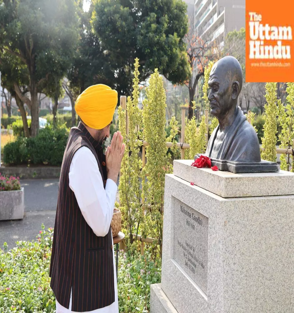 CM BEGINS HIS JAPAN TOUR, PAYS FLORAL TRIBUTE TO MAHATMA GANDHI AT EDOGAWA GANDHI PARK CM BEGINS HIS JAPAN TOUR, PAYS FLORAL TRIBUTE TO MAHATMA GANDHI AT EDOGAWA GANDHI PARK