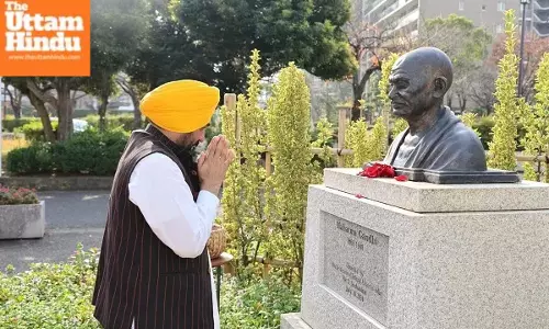 Chief Minister kicks off Japan tour with floral tribute to Mahatma Gandhi at Edogawa Gandhi Park