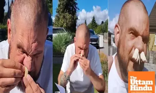 Astonishment as man inserts numerous matchsticks into nose to set record, WATCH