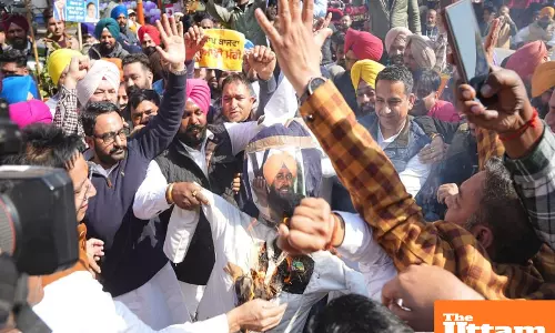 AAP launches statewide protests against ‘anti-Dalit Congress’ over Partap Singh Bajwa casteist remarks against Harbhajan Singh ETO insult entire Dalit community