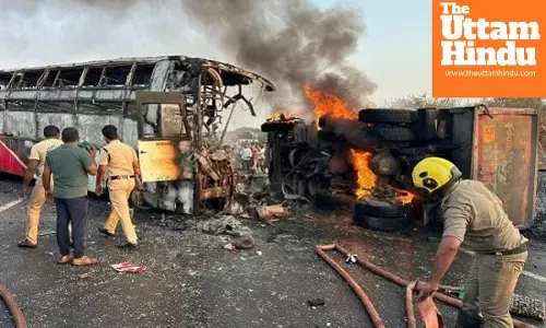 Tragic accident: Bus catches fire after collision with gravel-laden dumper, 14 dead; 18 injured